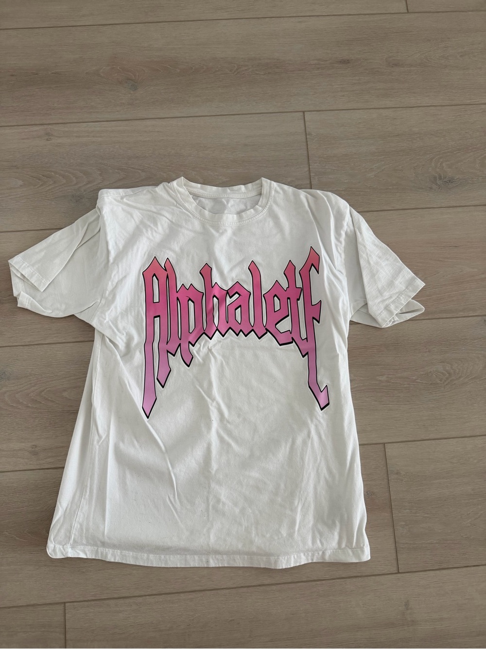 Alphalete White Tee with Pink Graphic Logo